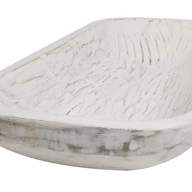 BND+ Wooden Dough Bowl white, Vintage Wooden Rectangular Handmade Home Decor Wax Filling Dough Bowl Candle Holder, Farmhouse Dough Bowl L18 X W8 X H3 inches
