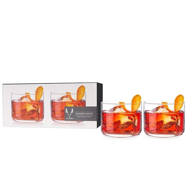 Viski Negroni Tumblers Set of 2 Lead-Free Premium Crystal, Stylish Lowball, Cocktail Glass Gift Set, 8 oz, Clear