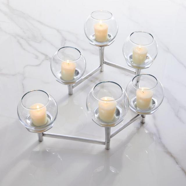 Hexagonal Candelabra, Polished Nickel