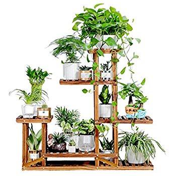 Multipurpose Wooden Plant Flower Stand Rack with Palings Cross Constructure 7 Tiers Garden Planter Shelf Holder Indoor