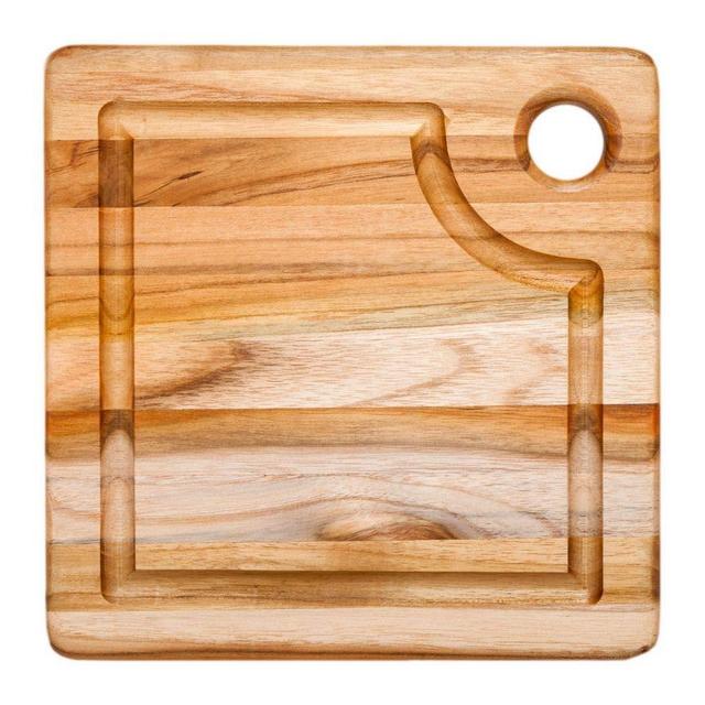 TeakHaus Edge Grain Marine Board w/Corner Hole + Juice Canal (Square) | 8" x 8" x 0.75"