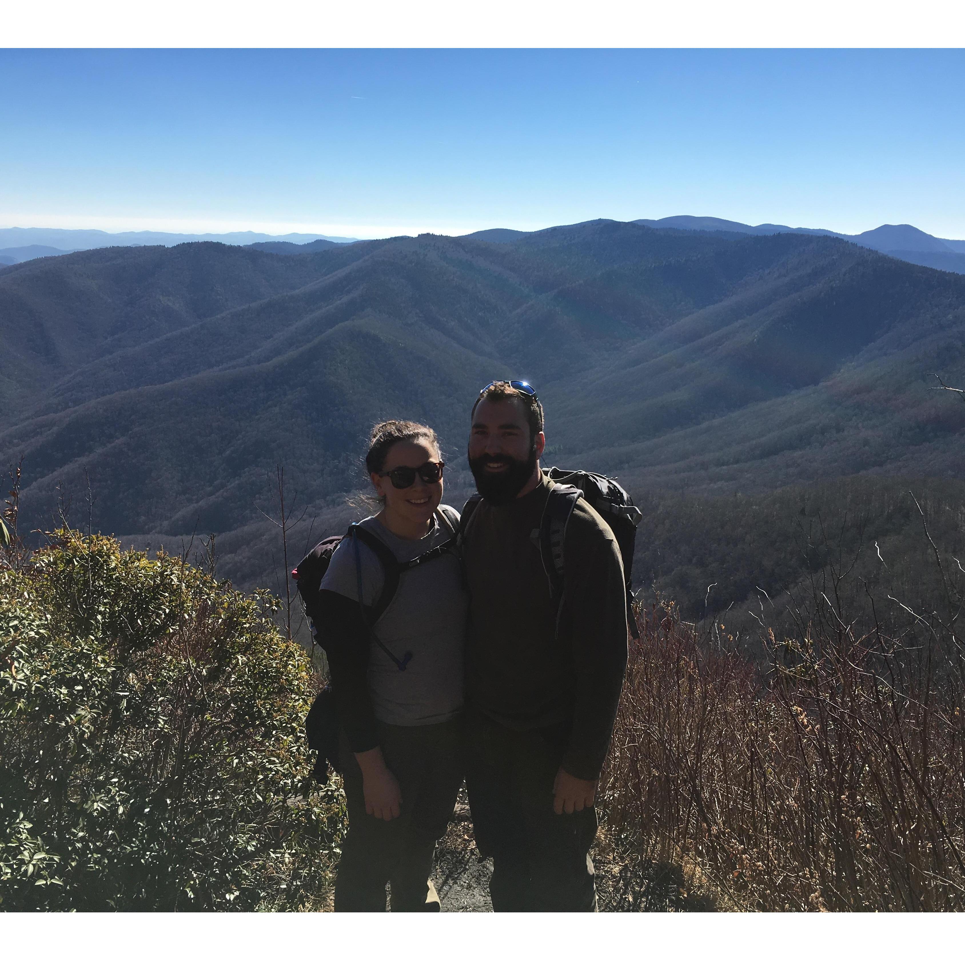 Dec. 2016. Cold Mountain, NC. One of our earliest hikes together... Caroline told Nathan we were just going on a "little hike"... 12 miles later Nathan was trying not to show how exhausted he was.