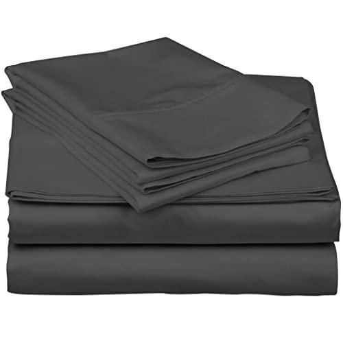 Carressa Linen 600 Thread Count 100% Long Staple Soft Egyptian Cotton SheetSet, 4 Piece Set, King Sheets,Upto 17" Deep Pocket, Smooth & Soft Sateen Weave, Deep Pocket, Luxury Bedding, Dark Grey