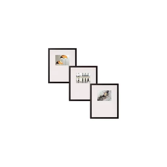 Instapoints Gallery Wall Picture Frame Set 18"x24" Matted to 8"x10" with Offset Mat and Hanging Template: Vertical Display