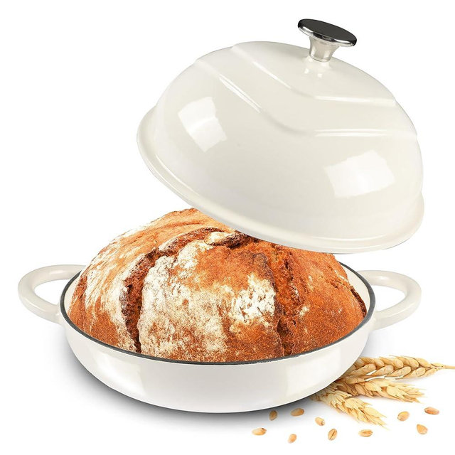 MGKKT Enameled Cast Iron Dutch Oven Pot for Sourdough Bread Baking, 5 Quart Non Stick Cloche Homemade Bread Oven with Lid, Baking Gifts, Alpine Oat White