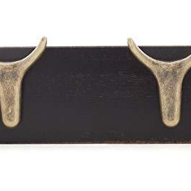 kieragrace Legacy-Coat Rack with 4 Antique Brass Wall Hooks on Distressed Black Board