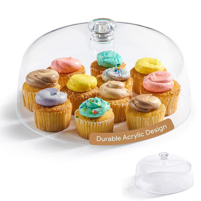 HOMESPHERE Acrylic Cake Cover – 11 Inch Cake Dome, Shatterproof, Lightweight Plastic Lid for Round Stands, Plates, Charcuterie Boards, Food Serving Trays and Platters, No Glass, 4 Inches Tall