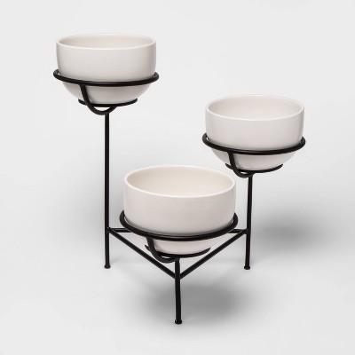 21.5&#34; x 21&#34; Three-Tier Ceramic Planter in Metal Base White/Back - Project 62&#8482;