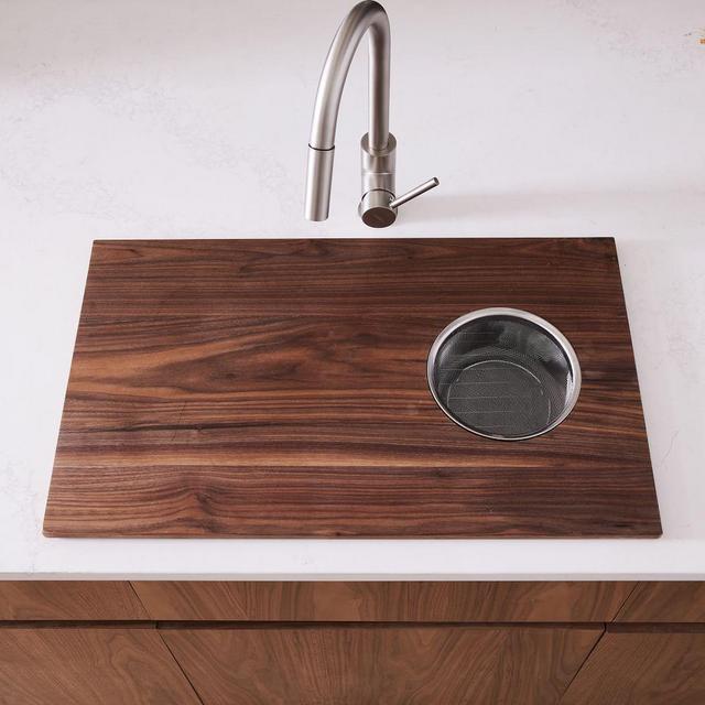 Over-The-Sink Cutting Board With Mesh Basket, Walnut, 36"