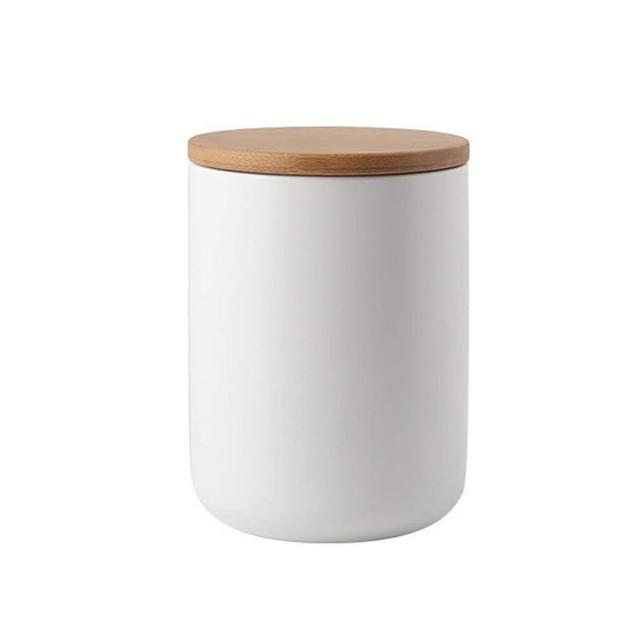 jessie Ceramic Storage Containers with Airtight Seal Bamboo Lids Kitchen Canisters for Tea Spice Seasoning Sugar Coffee (white, 800ml/27 oz)