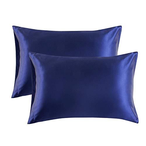 Bedsure Satin Pillowcase for Hair and Skin, 2-Pack - Queen Size (20x30 inches) Pillow Cases - Satin Pillow Covers with Envelope Closure, Navy Blue
