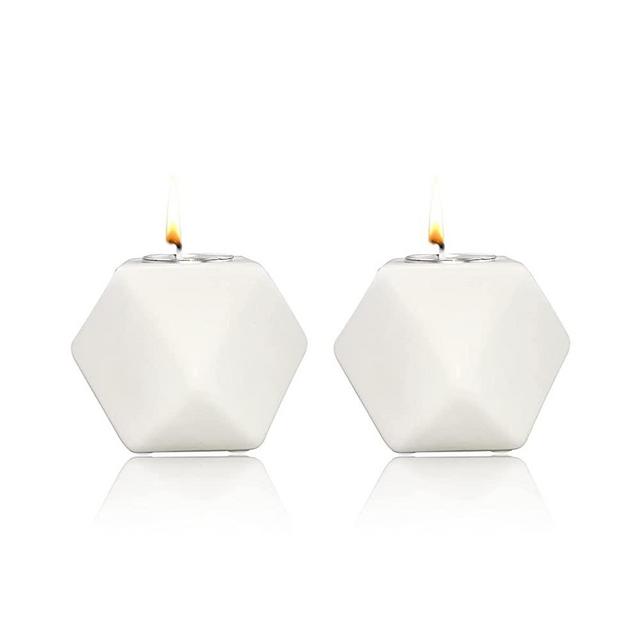Lacaser Ceramic Geometric Tealight Candle Holders in White Set of 2,Compatible for Less or Equal to Dia 1.38" Tealight Candle