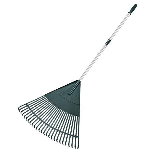 ORIENTOOLS Garden Leaf Rake, Adjustable Lightweight Steel Handle, Comfortable Grip Handle, Plastic Head，Poly Shrub Rake,26 Tines,43 to 66 inches (Silver Handle)