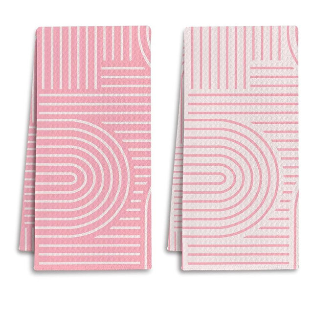 IRTAGANNY Abstract Boho Pink Kitchen Towels, Minimalist Contemporary Dish Tea Towels for Kitchen Decor, Mid Century Modern Pink Decorative Hand Towel for Bathroom, 16x24 Inches Set of 2
