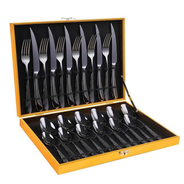 Hammered Black Silverware Set, OGORI 24-Piece 18/10 Stainless Steel Flatware Set, Service of 6