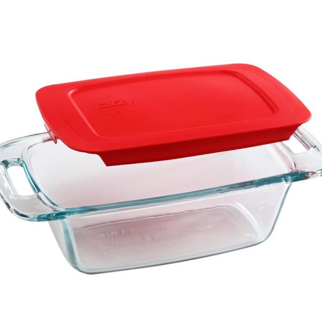 Pyrex Easy Grab 1.5-Qt Glass Loaf Dish with Lid, Tempered Glass Baking Pan with Large Handles, Non-Toxic, BPA-Free Lid, Bread Pan, Dishwasher, Fridge, Freezer, Oven and Microwave Safe Loaf Pan, 2 PC