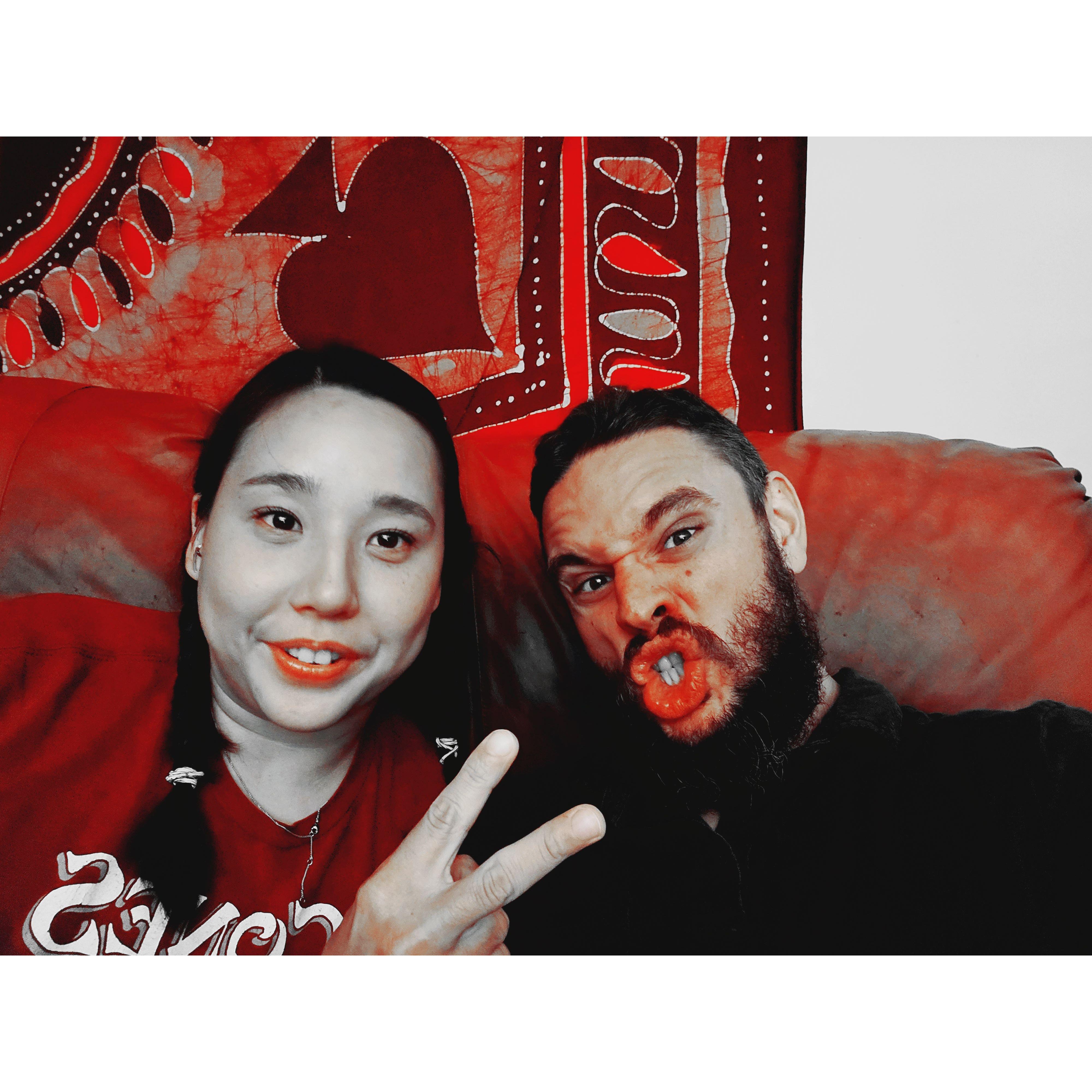 Red couch, red lips, red red red