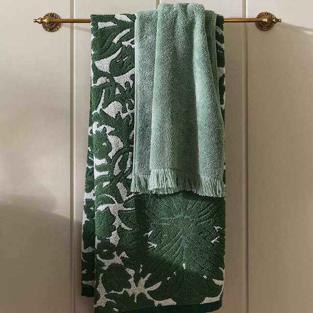 Devon Floral Cotton Towel Collection - Green, Standard, Hand Towel