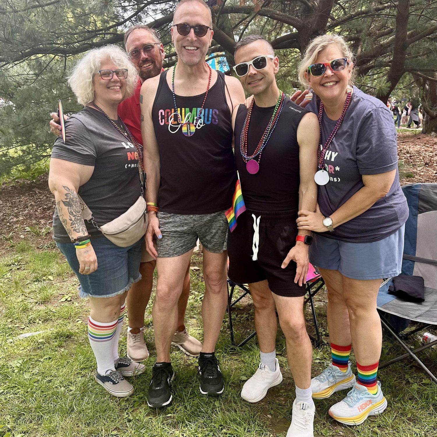 Some of our very best friends from church celebrated Columbus Pride with us. Greg (in the red), Scott (tall beauty next to Lisa), and Kyle, our short, fabulous King, in the front.