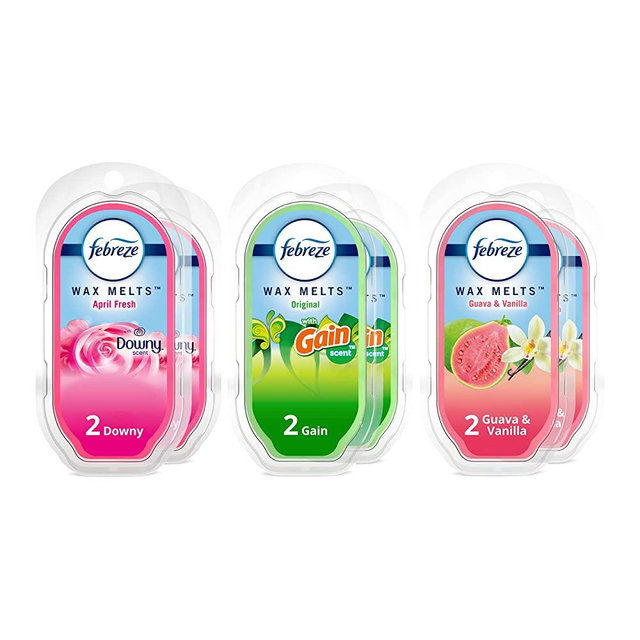 Febreze Wax Melts, Wax Melt Warmer Cubes, Wax Warmer Cubes, 2.5 oz. Pack of 6, Guava & Vanilla, Downy April Fresh, Gain Original Scent, (6 Cubes Each), Odor-Fighting Scented