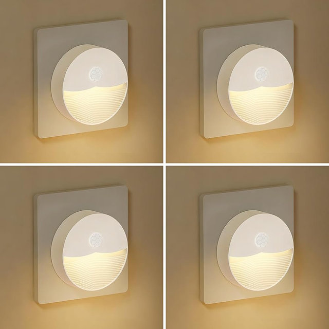 Consss Plug-in Motion Sensor Night Light, Dusk to Dawn Light Sensor, Soft Warm White LED Backlit Glow, Auto On/Off for Bathroom Bedroom Hallway Stairs Nursery, 4 Pack