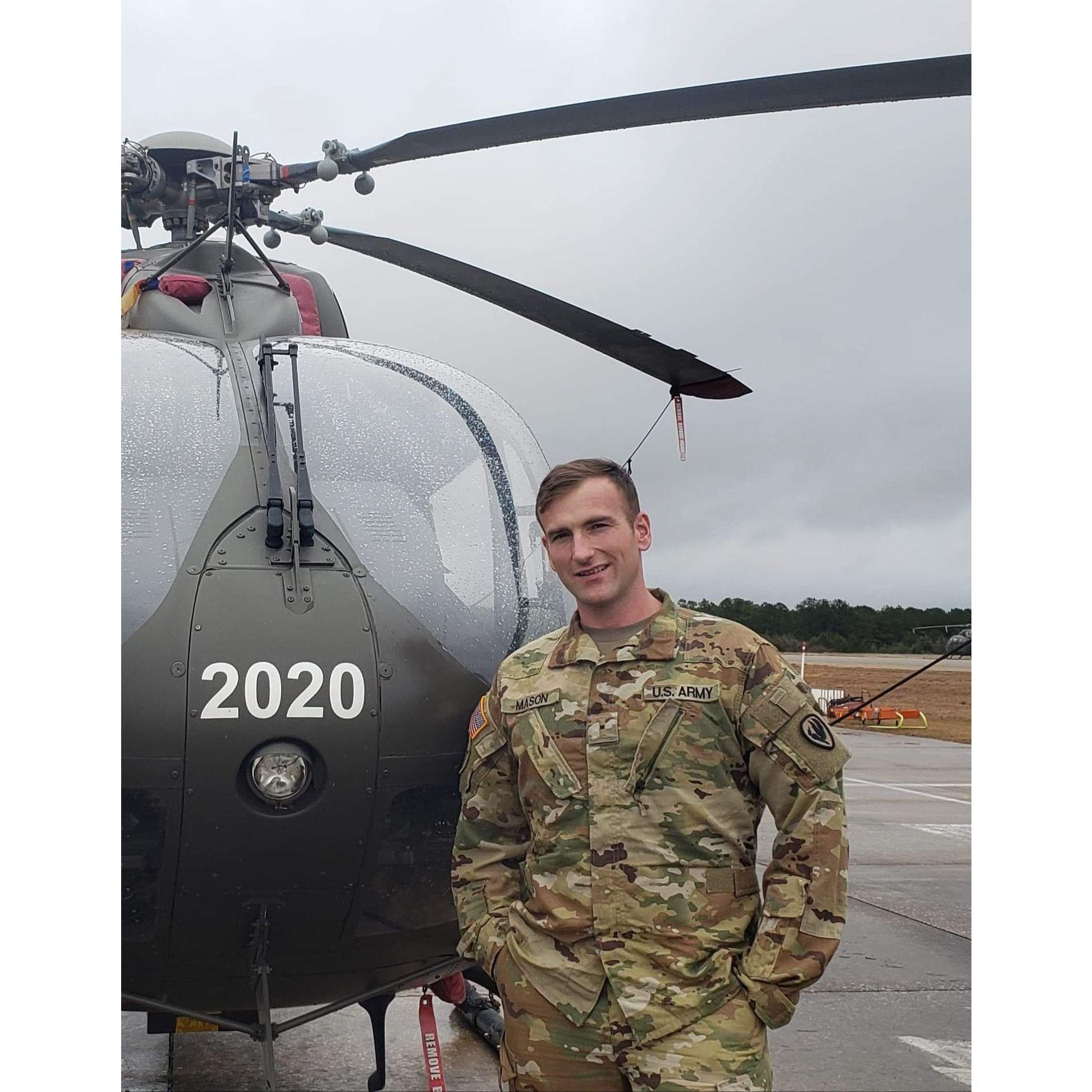 Hank had just finished common core and took one final photo with the Lakota before selection. There he would select the UH-60 Blackhawk.