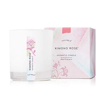 Thymes Aromatic Jar Candle - Kimono Rose Scented Candle for a Floral Home Fragrance - Matte White Candles (7.5 oz)