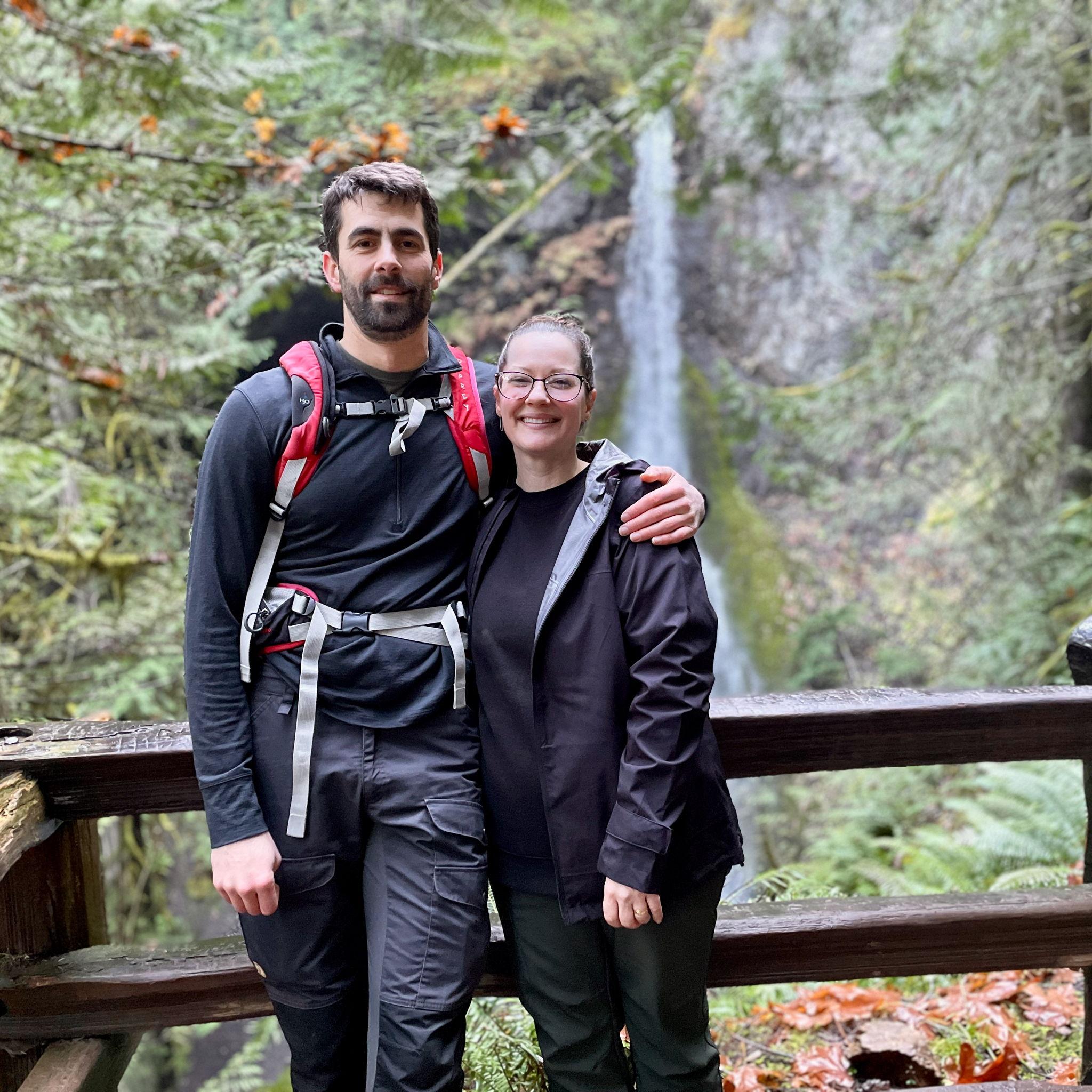 Visiting Marymere falls, just an hour after we got engaged!