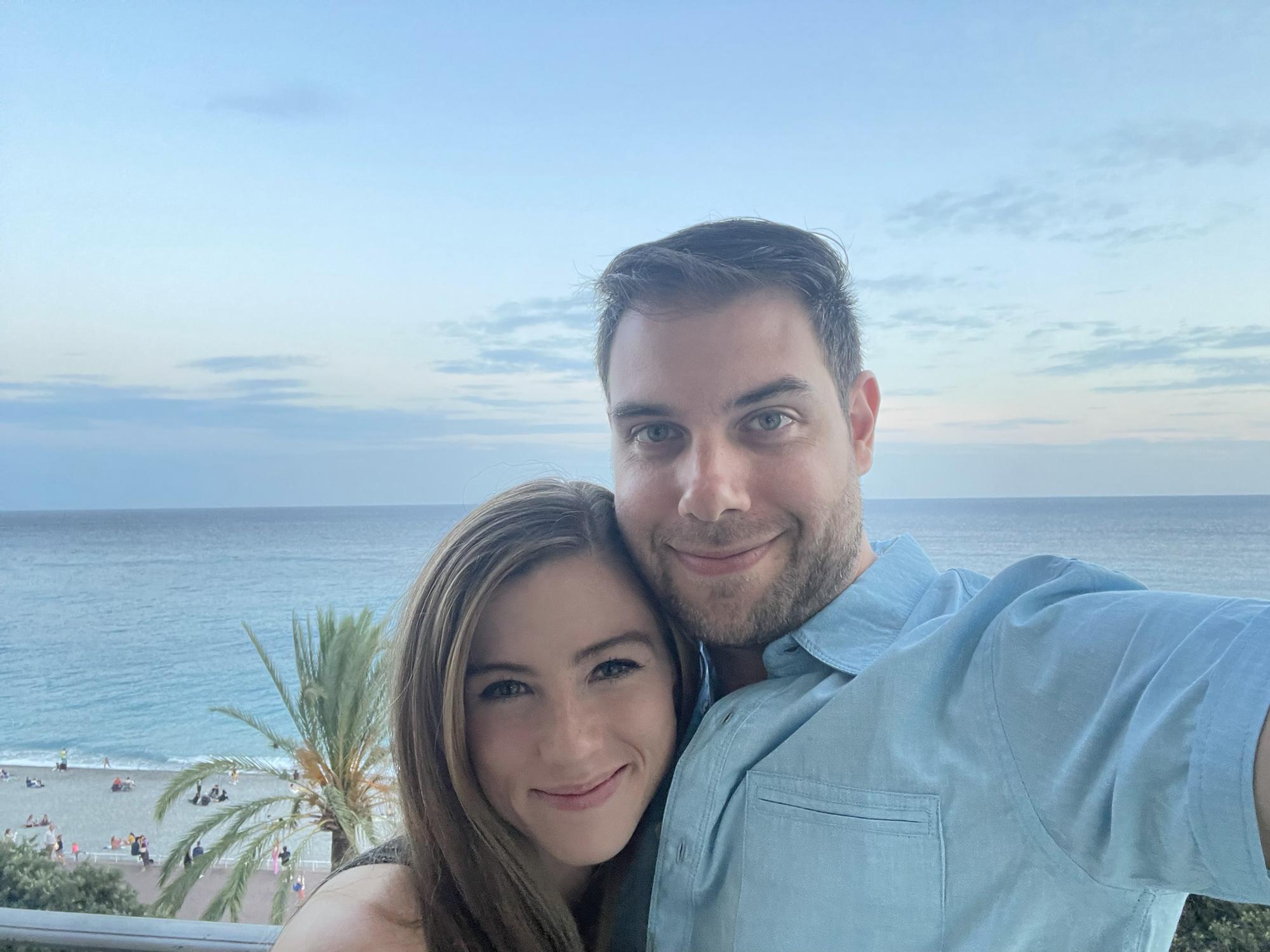 On our Airbnb balcony in Nice, France