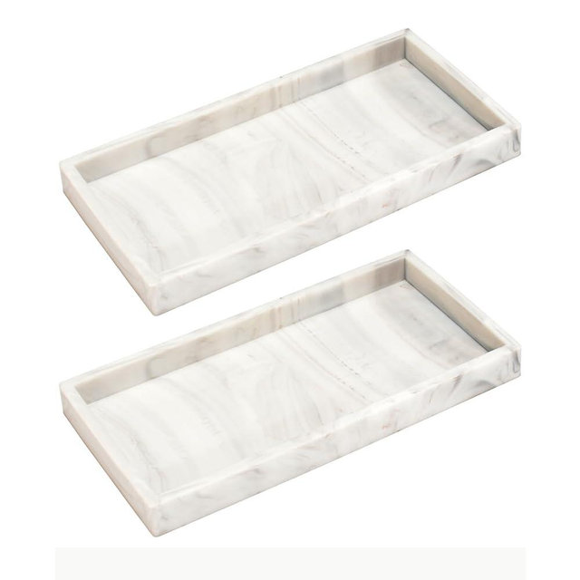 DNC Silicone Bathroom Tray for Counter, 2PC 7.9" Small Vanity Tray for Countertop, Kitchen Sink Soap Tray for Dish Holder Dispenser Toilet Tank Desk Organizer