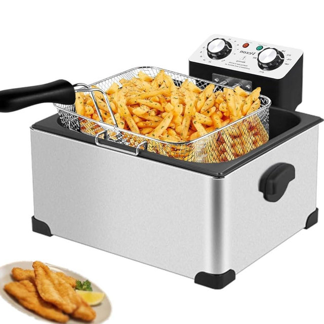 1800W Deep Fryer with 5L Oil Capacity, Stainless Steel Electric Fryer with Removable Basket, Adjustable Temperature Control for Home Kitchen Frying