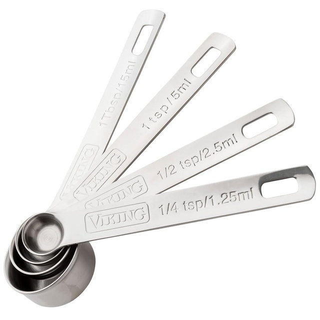 Viking 4-Piece Stainless Steel Measuring Spoons Set, 304 Stainless Steel, Nesting Design with Removable Ring, Dishwasher Safe