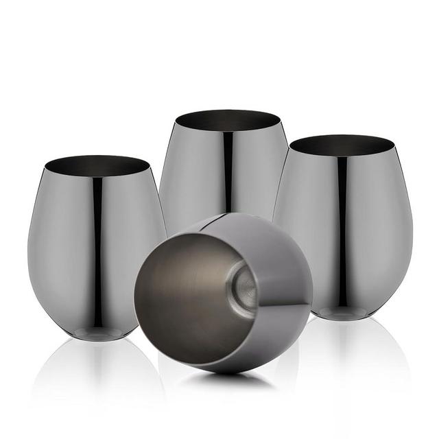 WOTOR Black Wine Glasses Set of 4, 18oz Unbreakable Stemless Stainless Steel Wine Glass, Metal Wine Glass for Outdoor, Travel, Camping, Pool, Ideal Gift for Wine Lovers