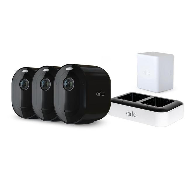 Arlo Pro 5S Spotlight Security Camera 2K (3 Cameras), Battery Charging Station & 3 Extra Batteries Bundle | Outdoor | Wireless with Spotlight | Dual-Band Wi-Fi | 12X Zoom, Color Night Vision | Black