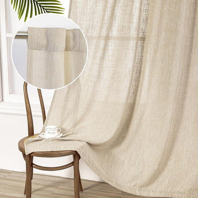 MYSKY HOME Cotton Curtains for Living Room Farmhouse Semi Sheer Light Filtering for Windows, Linen Look Texture Soft Modern Decor Country Style, 50" x 84", Light Oatmeal, 2 Panels