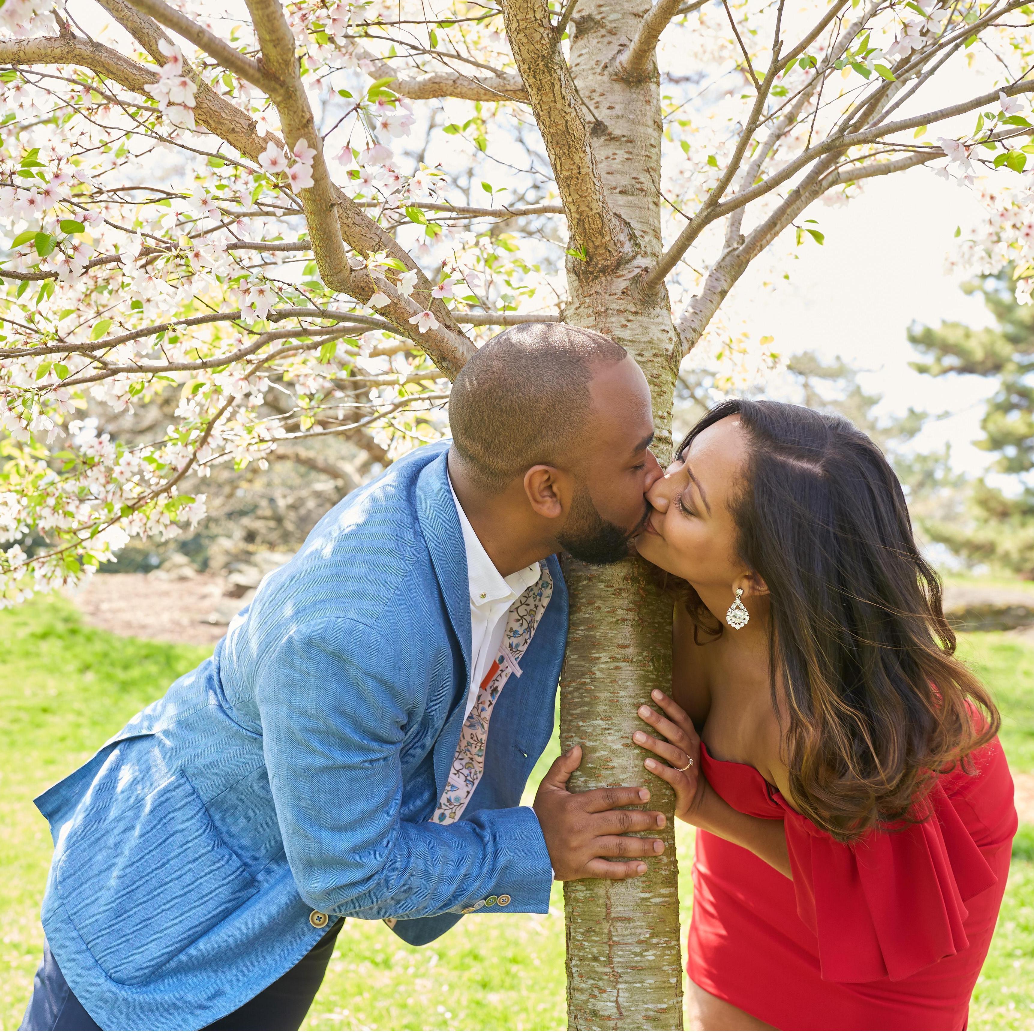 Nothing screams love like a kiss under a cherry blossom tree <3
