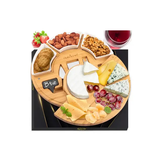NutriChef Bamboo Cheese Board Food Serving Set