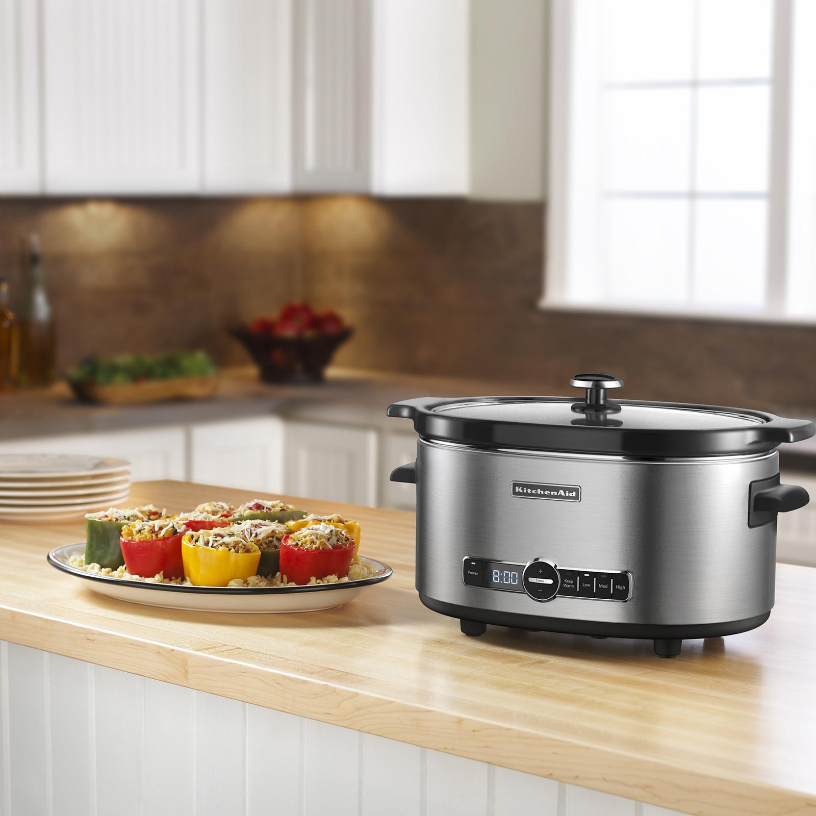 KitchenAid 6-Quart Slow Cooker with Solid Glass Lid, Stainless Steel