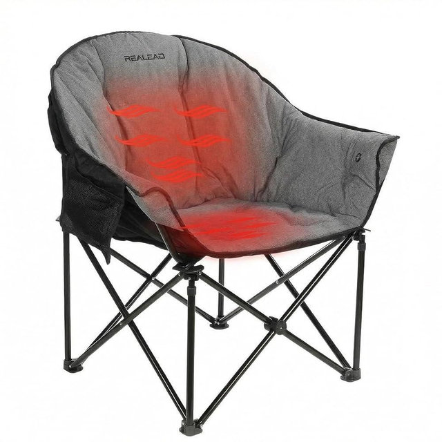 REALEAD Heated Camping Chair - Fully Thick Padded - Heated Chairs for Outdoor Sport with Back and Seat Heating - Heated Outdoor Chair for Adults - Battery NOT Included