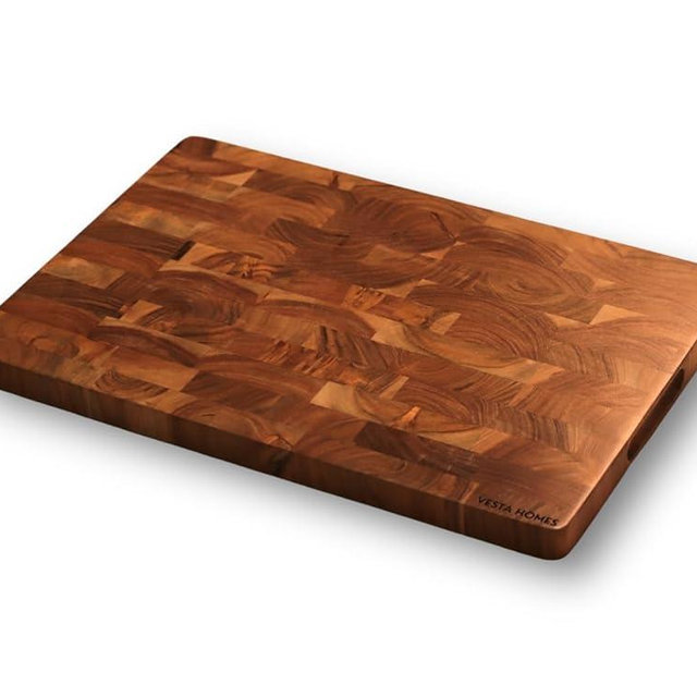 Vesta Homes Wooden End Grain Cutting Board/Chopping, Serving Board/Block for Kitchen Vegetables, Fruits, Cheese and Charcuterie | Natural Acacia Wood | 18 * 12 Inches | Handcrafted in India