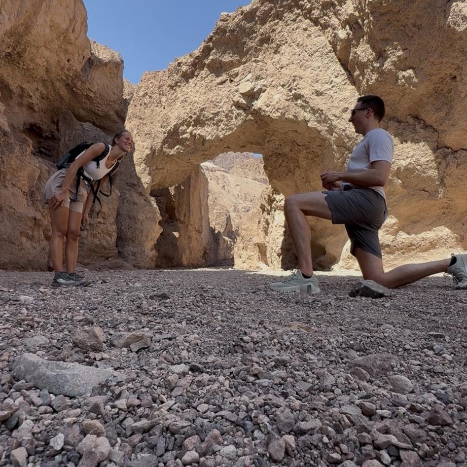 Nick popped the question in the middle of our hike. You can tell by the fact I’m wearing my camel that I did not know it was coming.