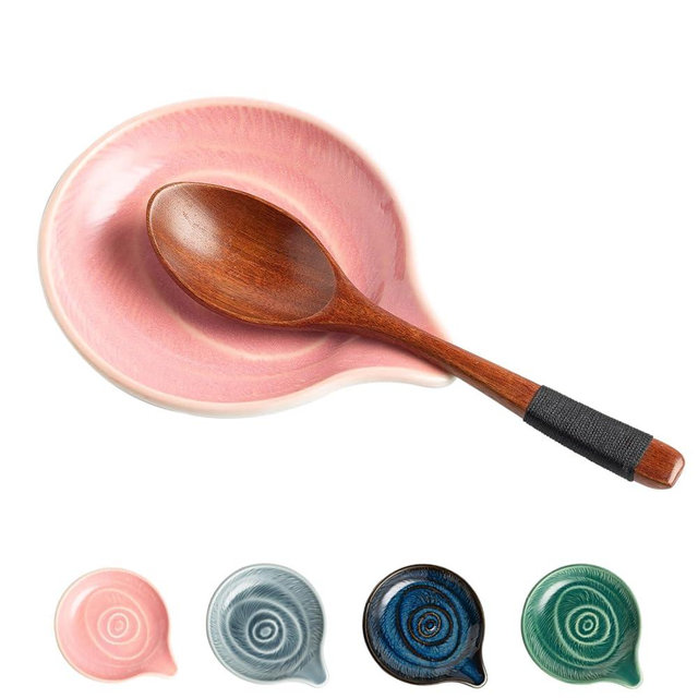 NAIYANJA Ceramic Spoon Rest for Stove Top, Heat-Resistant Holder for Kitchen Counter, Cooking Utensil Stand, 5 Inches (pink)