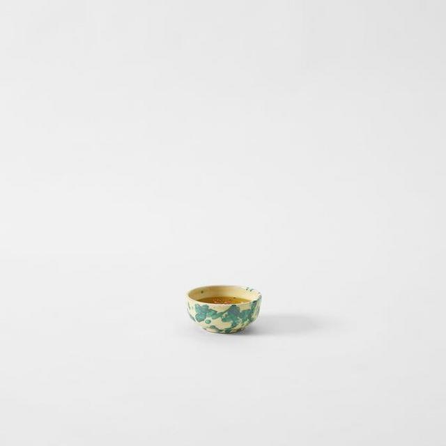 Green on Cream Splatterware Oil and Vinegar Bowl