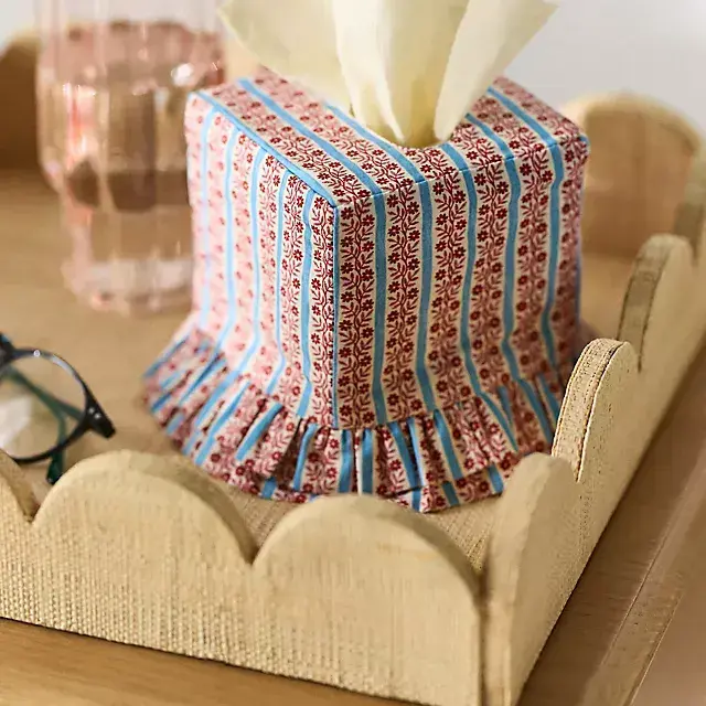 Fabric Printed Ruffle Tissue Box Cover