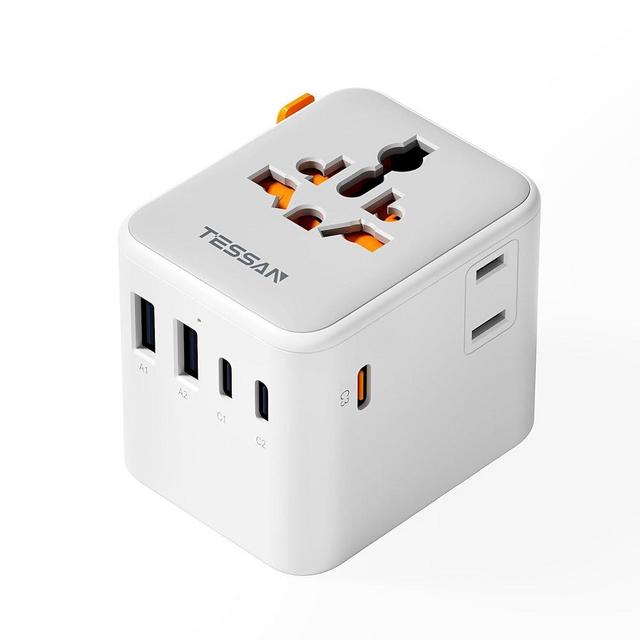 TESSAN 65W GaN Universal Travel Adapter, International Power Adapter with Extra 2 Prong AC Outlet, 5 USB Ports (3 USB C), Worldwide Plug Adaptor for US to Europe UK Australia Ireland (Type C G A I)