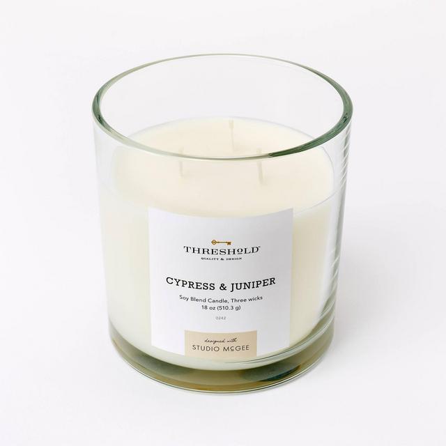 18oz Clear Glass Cypress & Juniper Candle White - Threshold™ designed with Studio McGee
