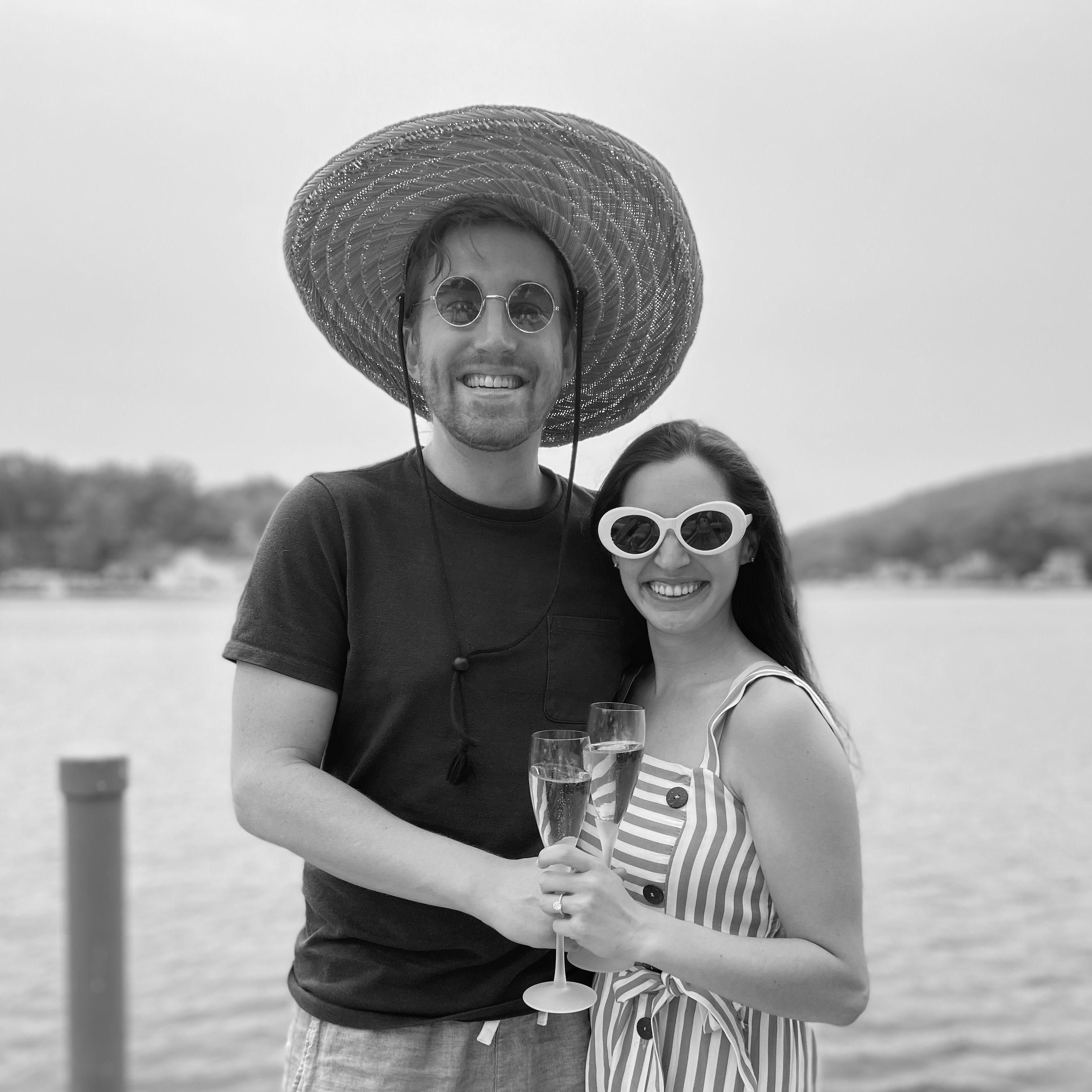 Cheers! Quick celebration at the lake house to announce our engagement to Monica and Jay