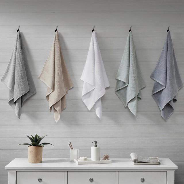 6pc Spa Waffle Jacquard Cotton Towel Set (Light Grey)