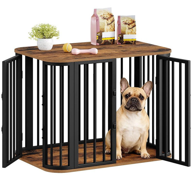 Hzuaneri 31.5'' Dog Crate Furniture, M Indoor Dog Kennel Dogs Cage, Modern Decorative Pet House for Small/Medium Dogs, Anti-Chew & Anti-Escape, Kennel End Side Table, Rustic Brown DFC88801B