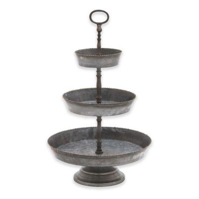 Ridge Road Décor 3-Tier Galvanized Iron Serving Stand in Grey